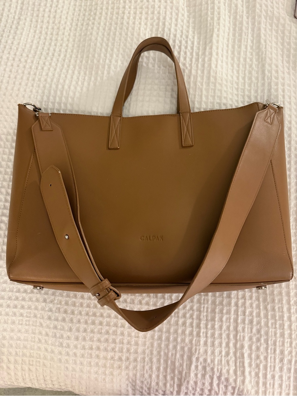Calpak Haven 16" Leather Laptop Tote in Toffee - Picture 2 of 4